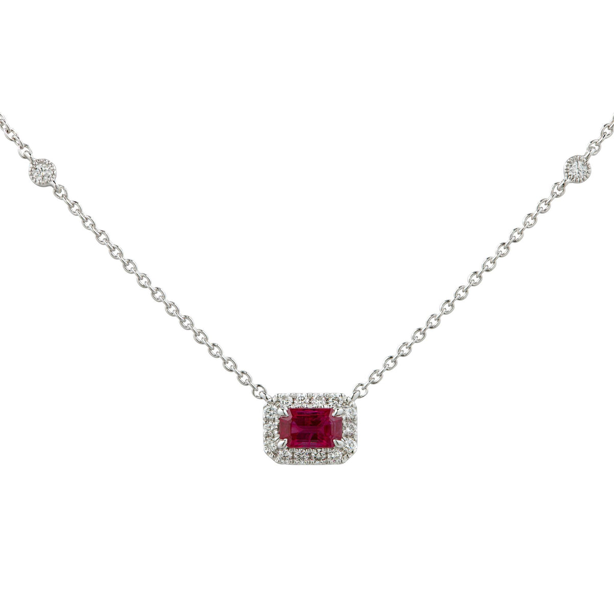 18Kt White Gold Halo Gemstone Pendant With 0.36ct Ruby