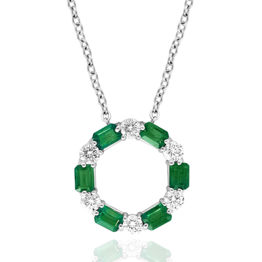 18Kt White Gold Emerald Natural Diamond Circle Pendant