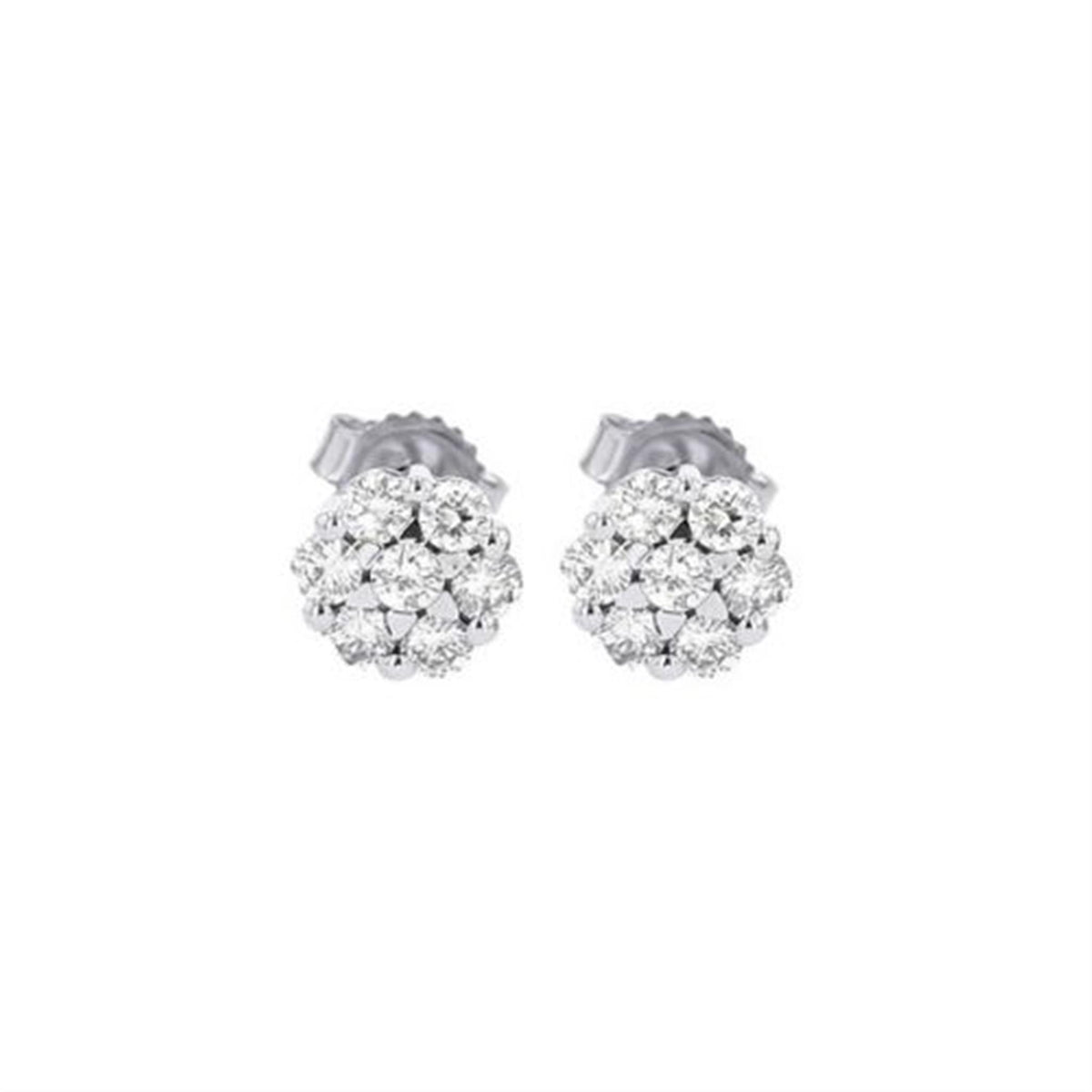 14Kt White Gold Cluster Stud Earrings With .10cttw Natural Diamonds