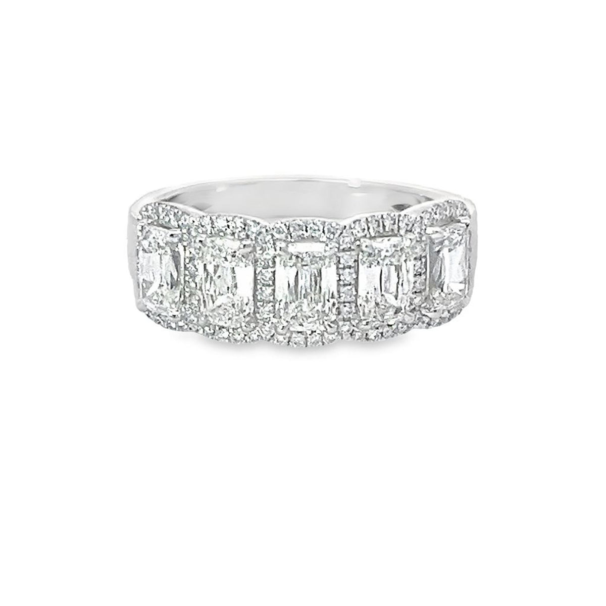18Kt White Gold Halo Band With 1.80cttw Heritage-Cut Elongated Cushion Natural Diamonds