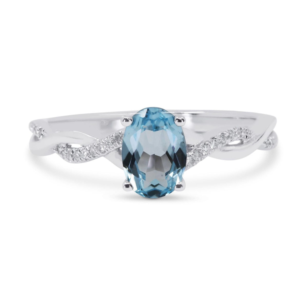 14Kt White Gold 1.03Ct Swiss Blue Topaz Infinity Diamond Ring