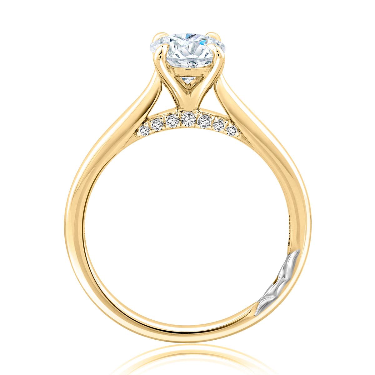 A.Jaffe Oval Hidden Diamond Bridge Solitaire Engagement Ring Mounting in 14K Yellow Gold