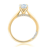 A.Jaffe Oval Hidden Diamond Bridge Solitaire Engagement Ring Mounting in 14K Yellow Gold