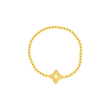 Roberto Coin 18Kt Yellow Gold Petite Venetian Princess 0.03cttw Round Natural Diamond Beaded Stretch Bracelet