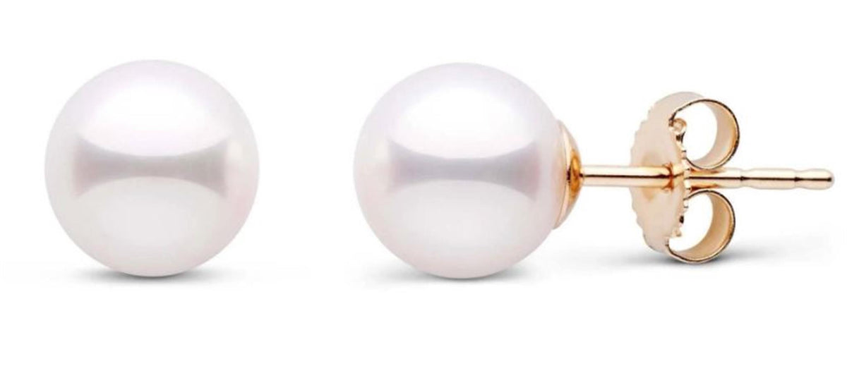 14Kt Yellow Gold Stud Earrings With 9mm Akoya Cultured Pearl