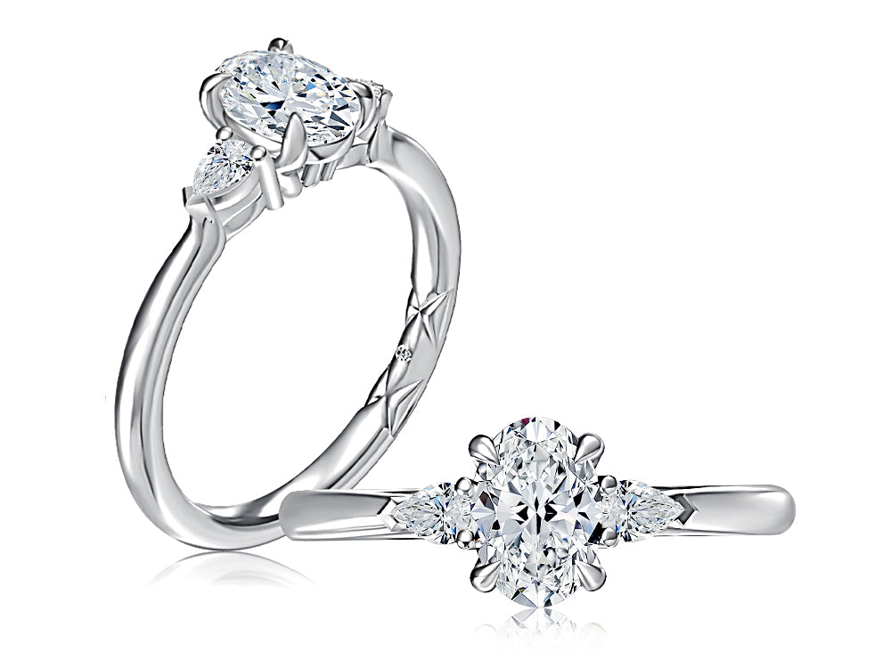 A. Jaffe Oval Three-Stone Engagement Ring Mounting in 14K White Gold