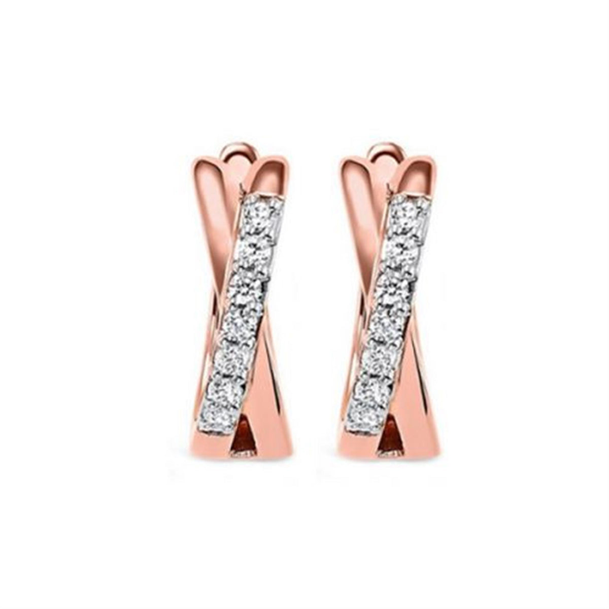 10Kt Rose Gold Twisted Hoop Earrings 0.16cttw Natural Diamonds