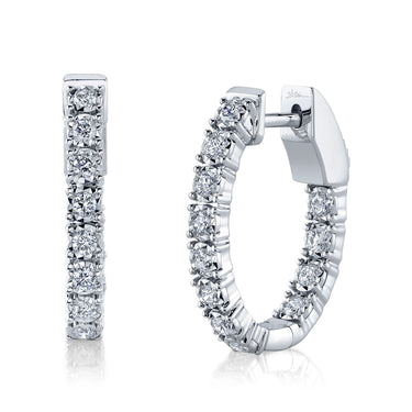 Shy Creation 14Kt White Gold Oval Inside / Outside Oval Hoop Earrings With .47cttw Round Diamonds (Color G-H, Clarity SI1)