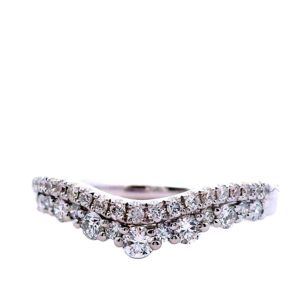 18Kt White Gold Curved Wedding Ring With 0.42cttw Natural Diamonds