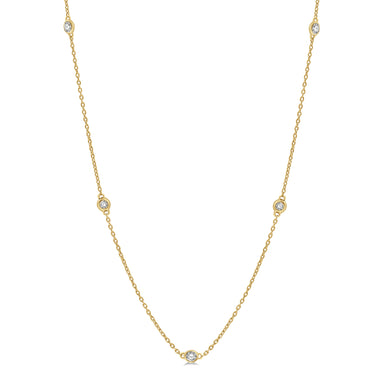 14Kt Yellow Gold Diamonds By the Yard Milestone Necklace with .50cttw Round Diamonds - 16-18" Chain with Lobster Clasp