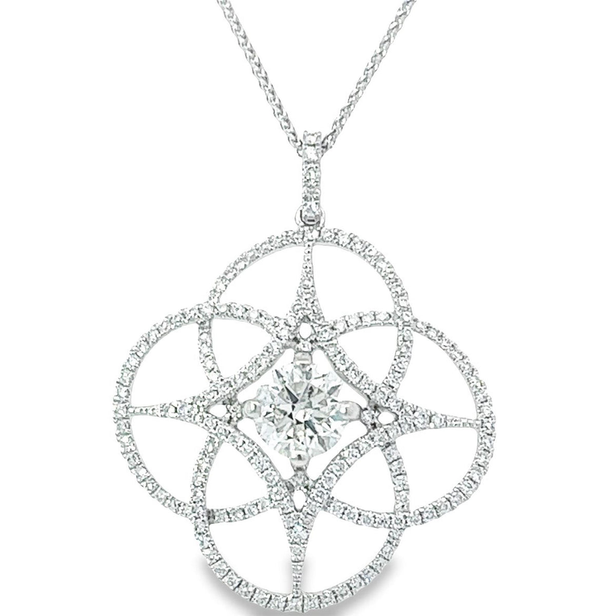 18Kt White Gold Medallion Pendant With 1.83cttw Round Natural Diamonds