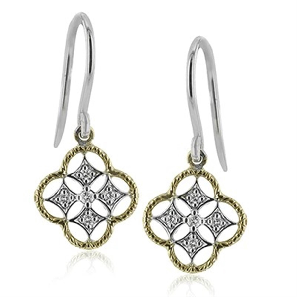 18Kt Yellow  White Gold Dangle Earrings 0.08cttw Natural Diamonds