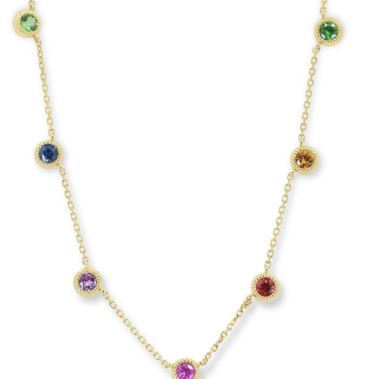 14Kt Yellow Gold Rainbow Sapphire Station Necklace