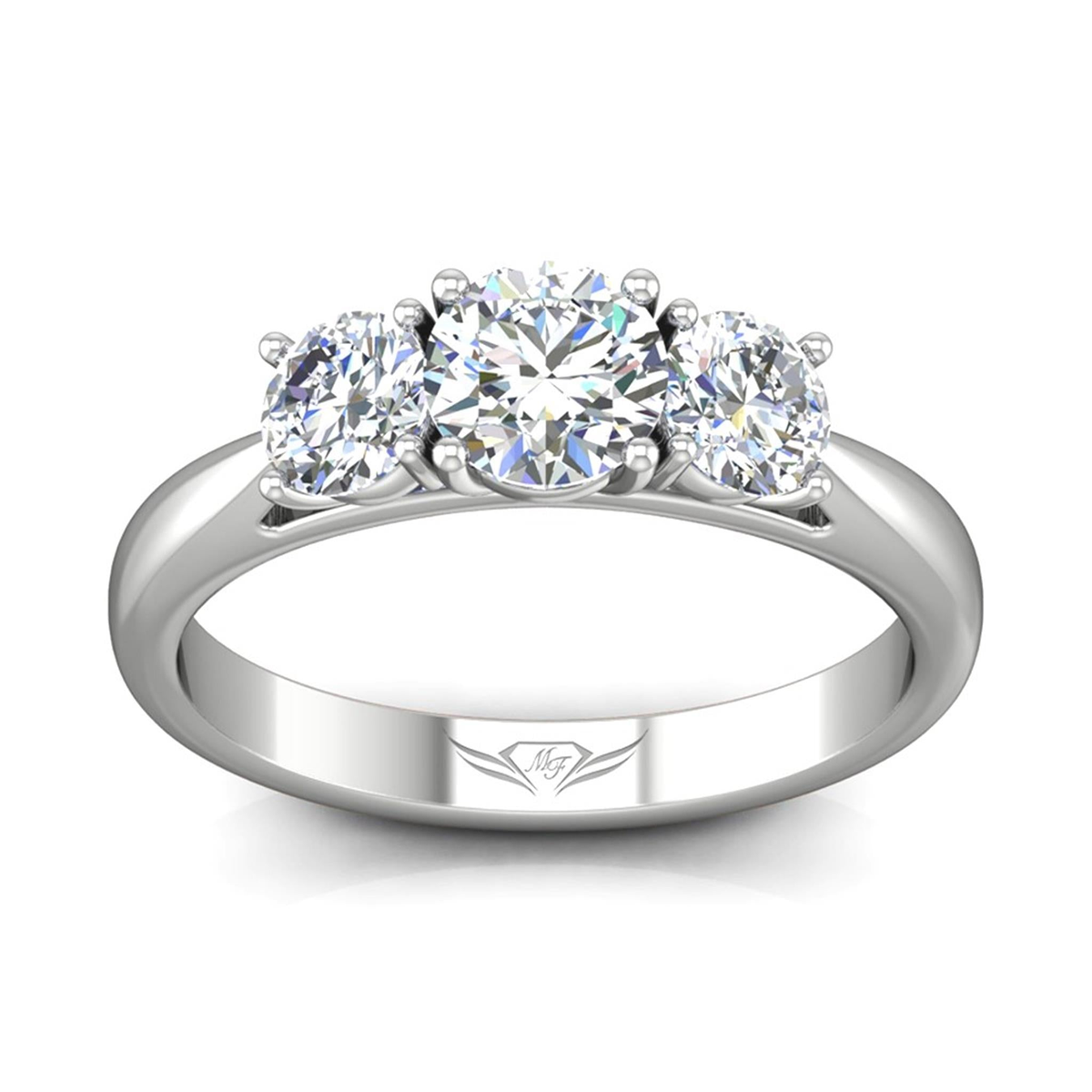 18Kt White Gold Three-Stone 1.34cttw Natural Diamond Engagement Ring