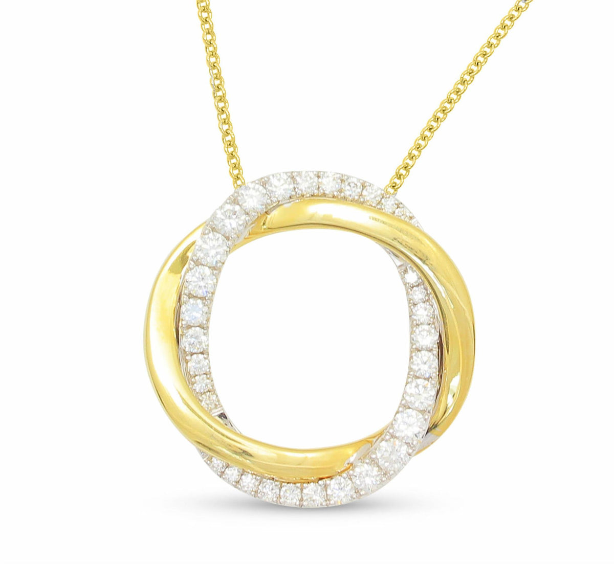 Frederic Sage 14Kt Yellow & White Gold Large Twist Halo Pendant With .54cttw Natural Diamonds