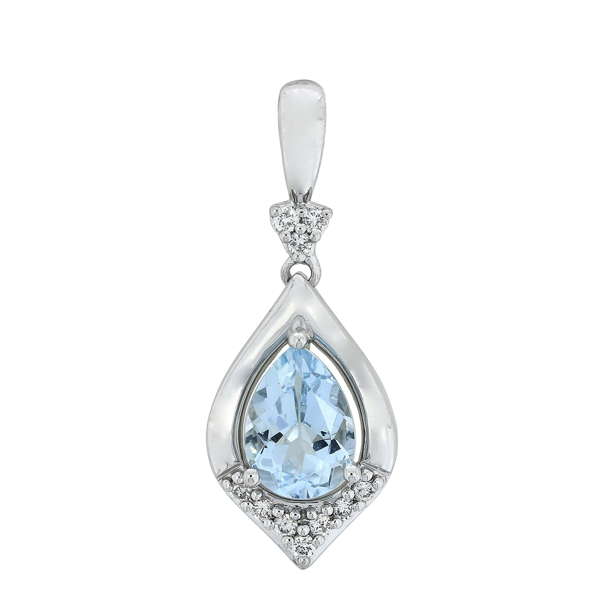 14Kt White Gold Teardrop .58Ct Pear-Shaped Aquamarine Pendant with 10 Round Diamonds Totaling .06Cttw - Chain Sold Separately