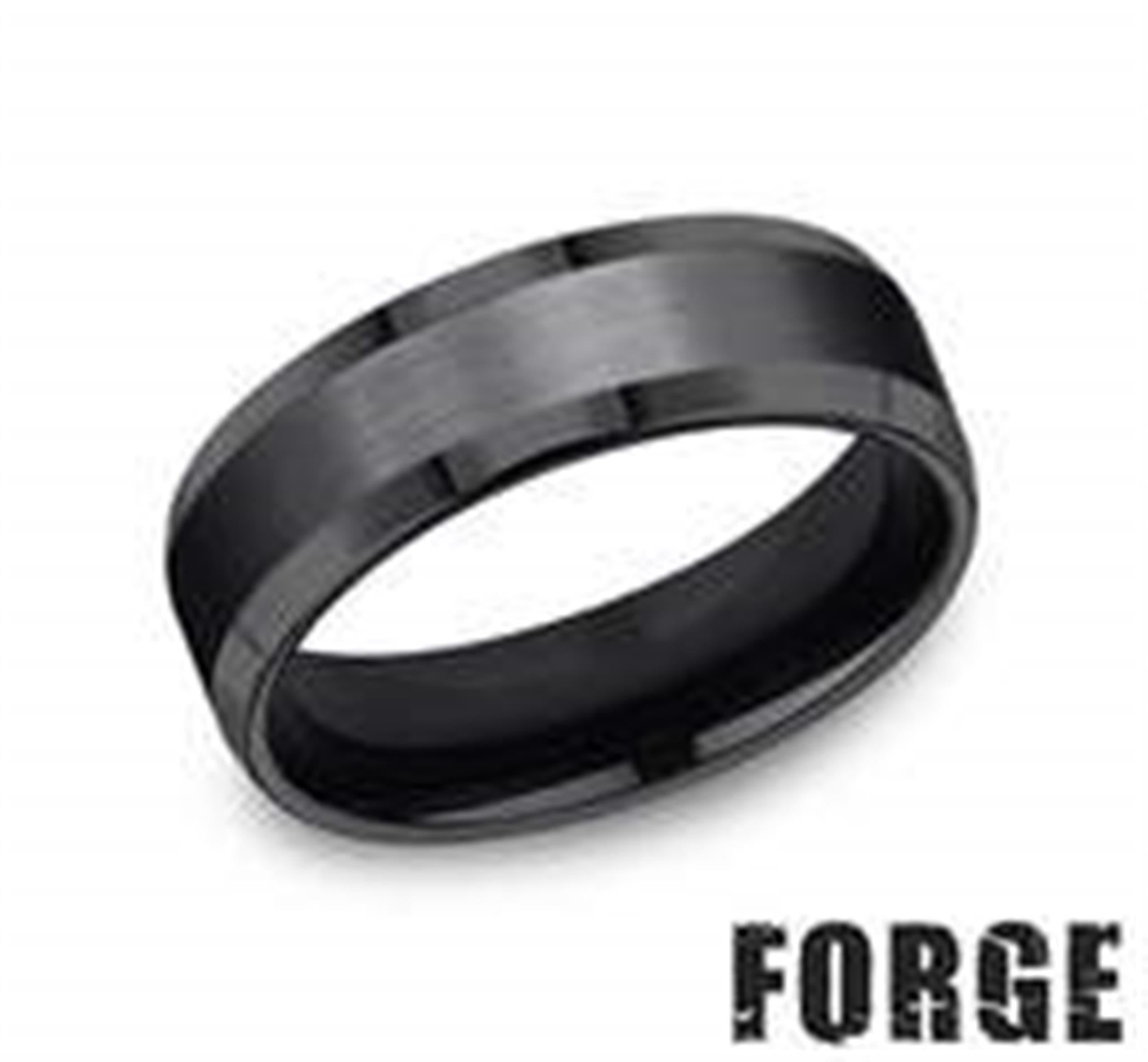 Forge 7mm Beveled Edge Black Titanium Band - Size 9.5