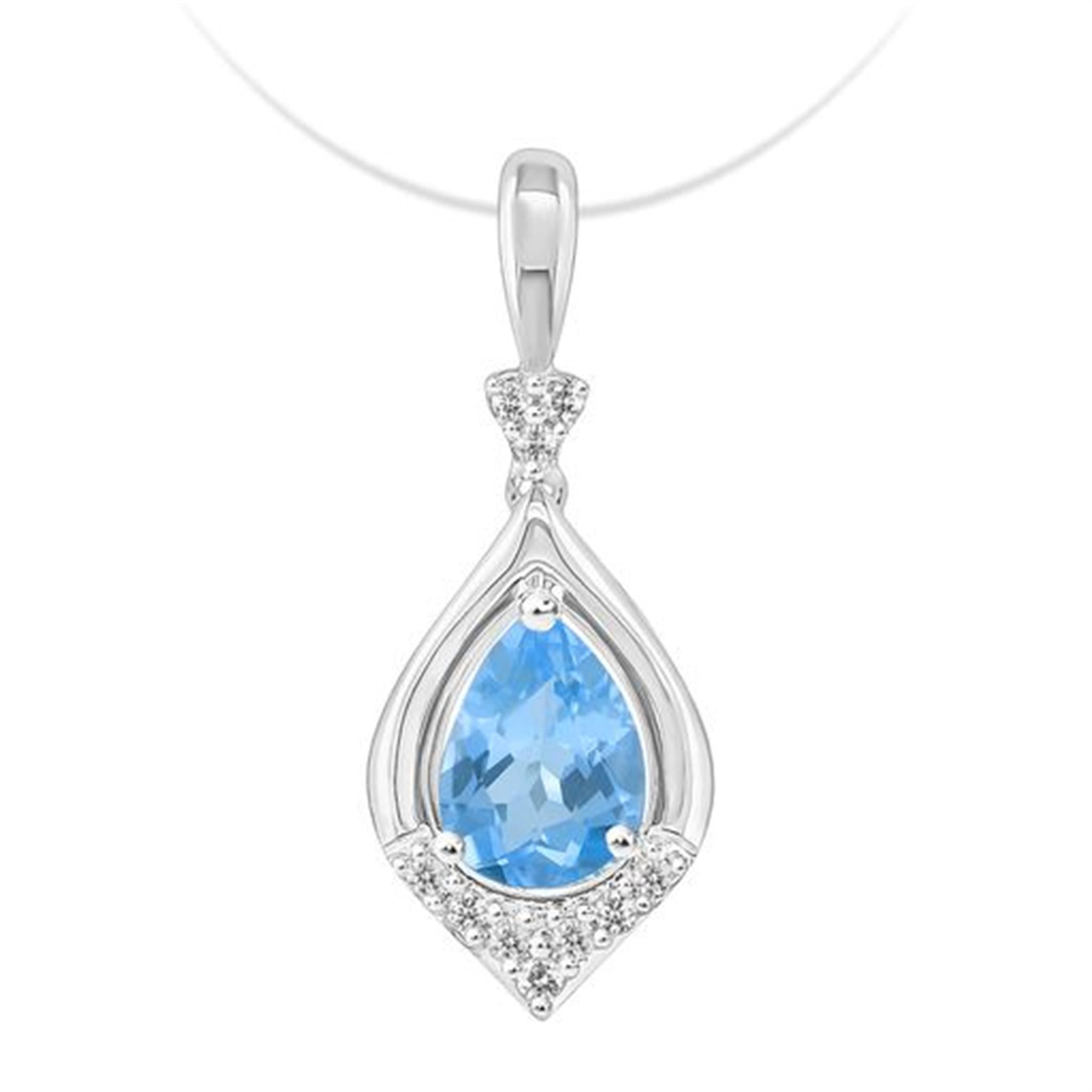 14Kt White Gold Teardrop Gemstone Pendant With 0.71ct Blue Topaz