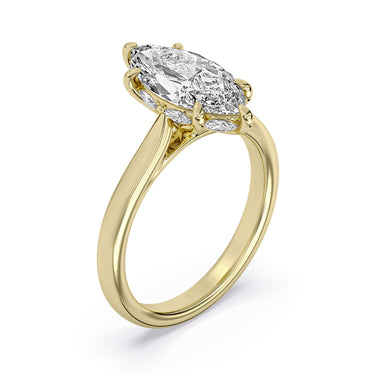 Centurion Collection 14Kt Yellow Gold Six-Prong Hidden Halo Engagement Ring with 2.5ct 100-Faceted Lab-Grown Marquise Center Diamond and 0.25cttw Accent Diamonds