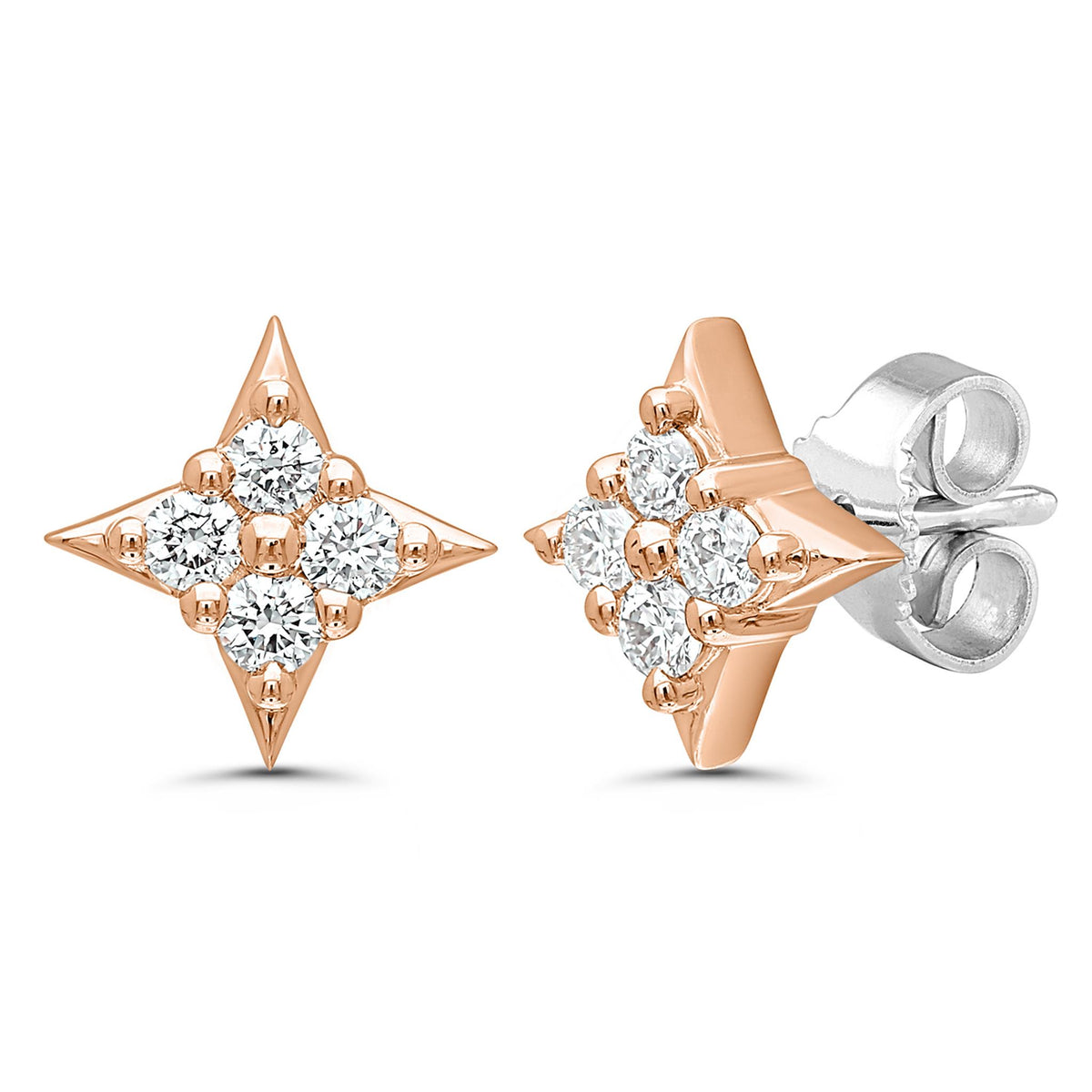 14Kt Rose Gold Star of Hope Earrings with.25cttw Natural Diamonds