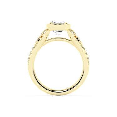 Lasker Big Rocks 14Kt Yellow Gold Engraved Vintage-Style Ring With 3.11ct Elongated Cushion Lab-Grown Diamond