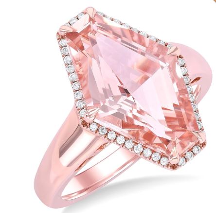 14Kt Rose Gold Halo Ring with 16x10mm Hexagonal Shaped Morganite