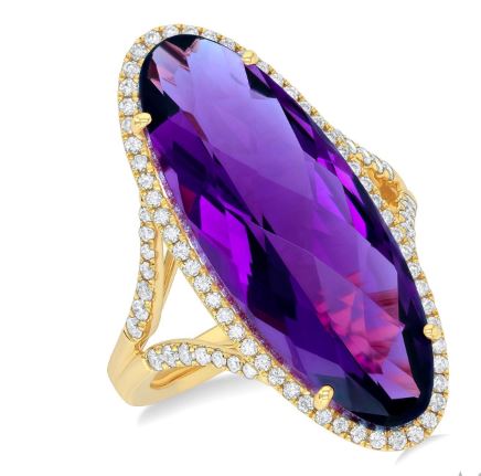 14Kt Yellow Gold Halo Ring with 26x10mm Oval Amethyst