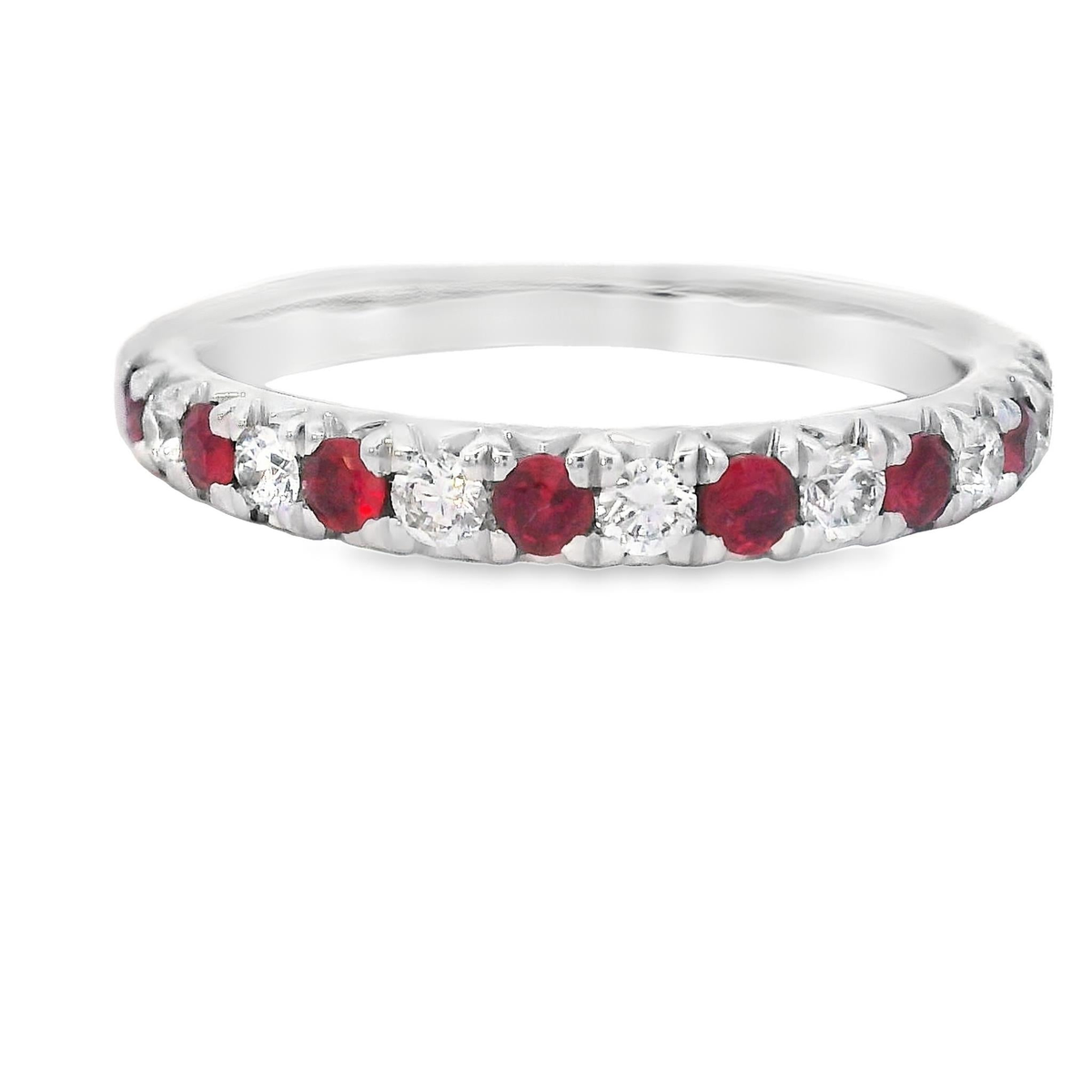 18Kt White Gold Stackable Band with Alternating 8.25cttw Rubies and 7.22cttw Natural Diamonds (Color G-H, Clarity SI1)