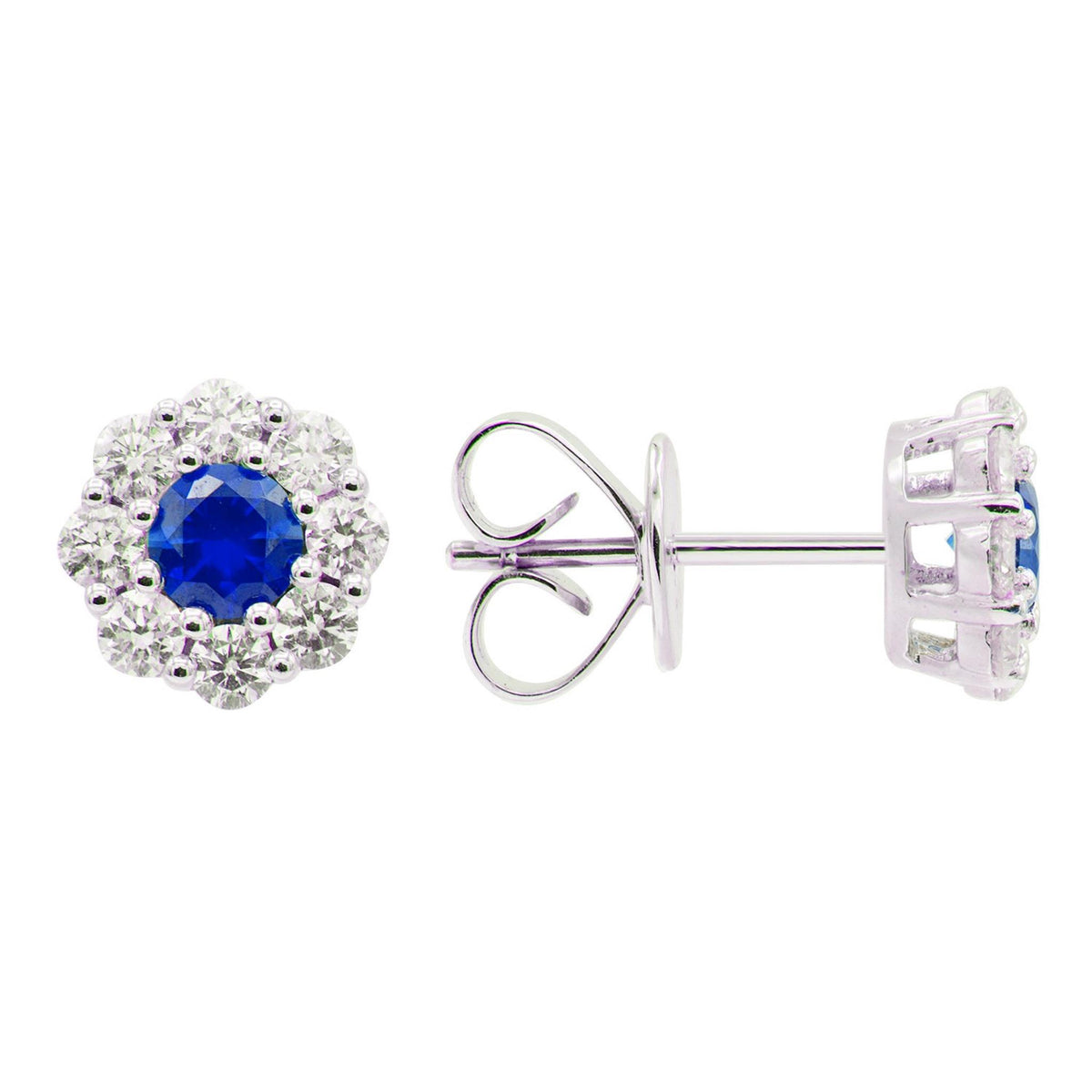 14Kt White Gold Halo Earrings Gemstone Earrings With 0.66ct Sapphires