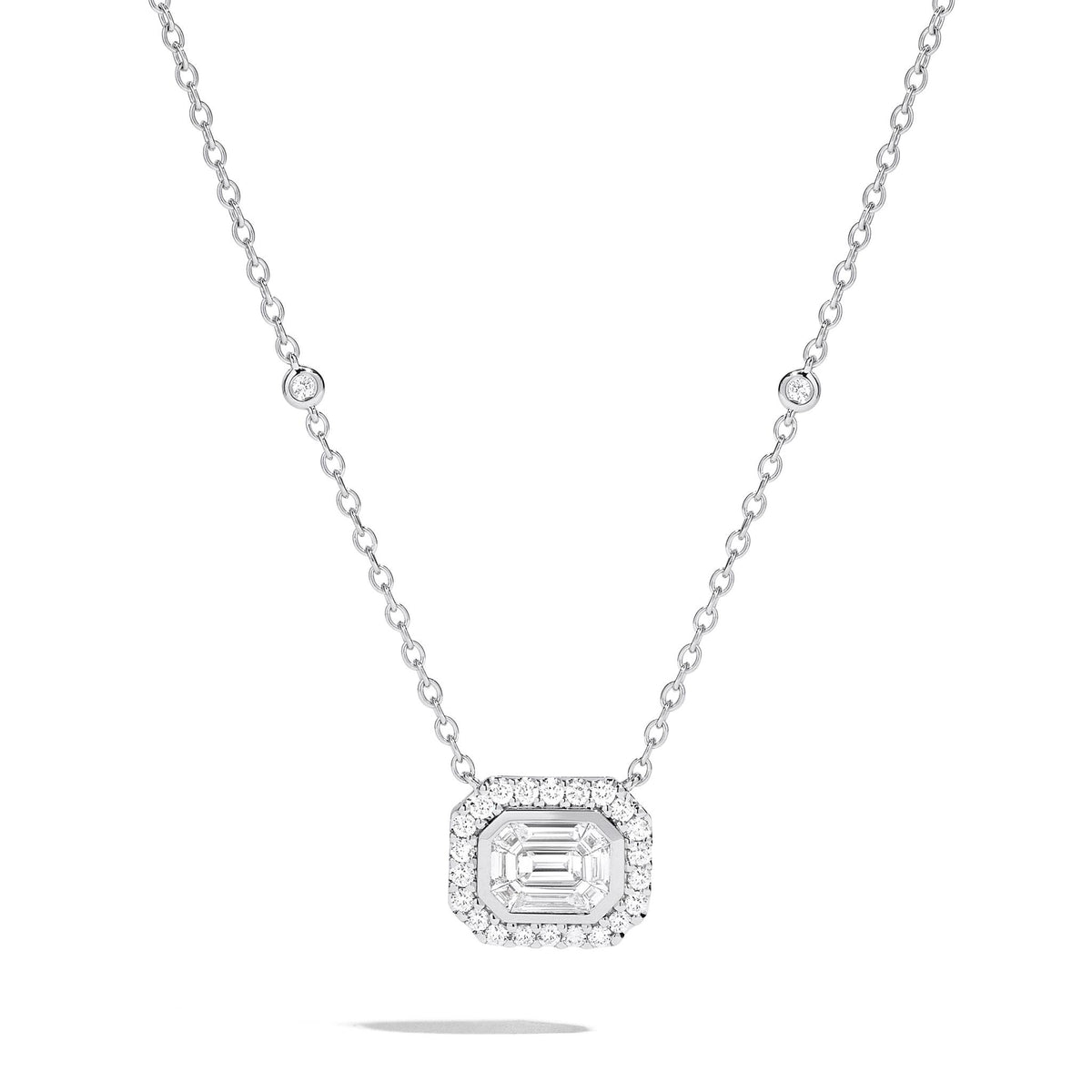 Lasker Couture 18Kt White Gold Fusion Emerald Halo Pendant With 1cttw Natural Diamonds