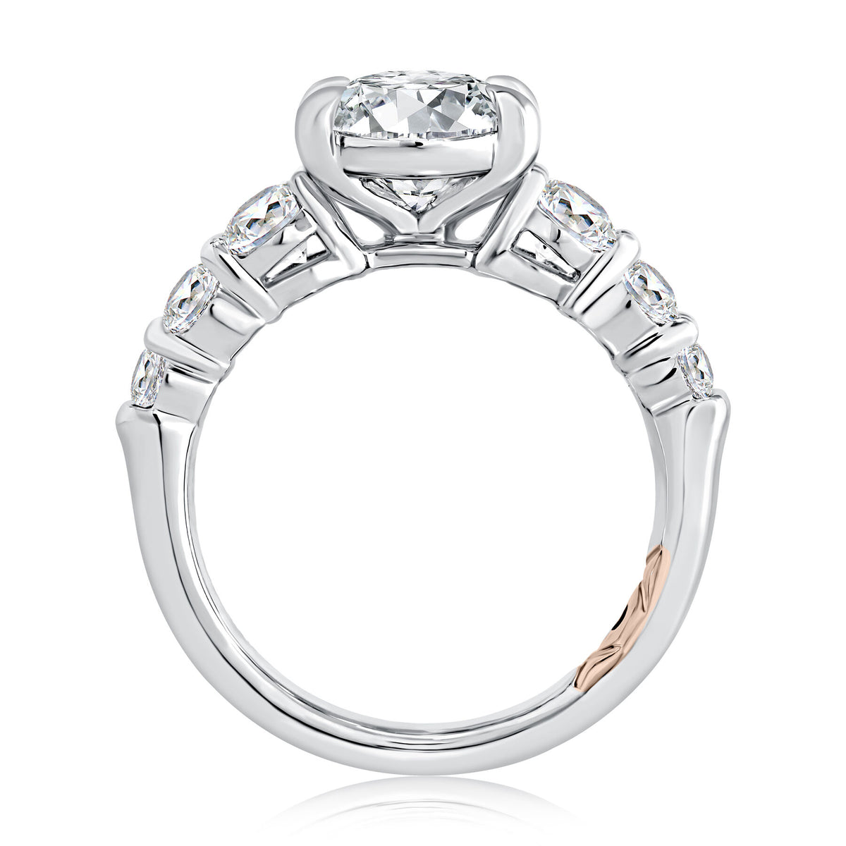 A. Jaffe Natural Diamond Engagement Ring with Oval Center Diamond and Round Cut Side Diamond Accents