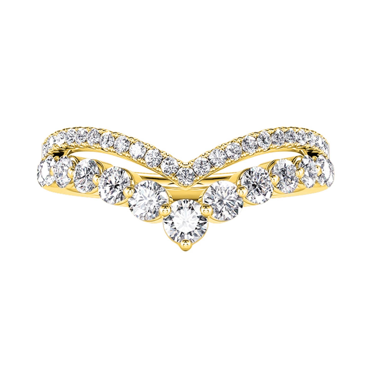 14K Yellow Gold Double Row Tiara Ring With .49cttw Round Natural Diamonds