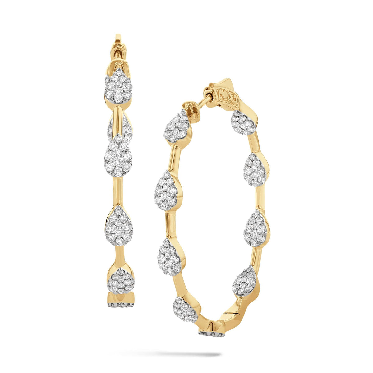 Lasker Couture 18Kt Yellow & White Gold Oval Fiori Hoop Earrings With 1.80cttw Natural Diamonds