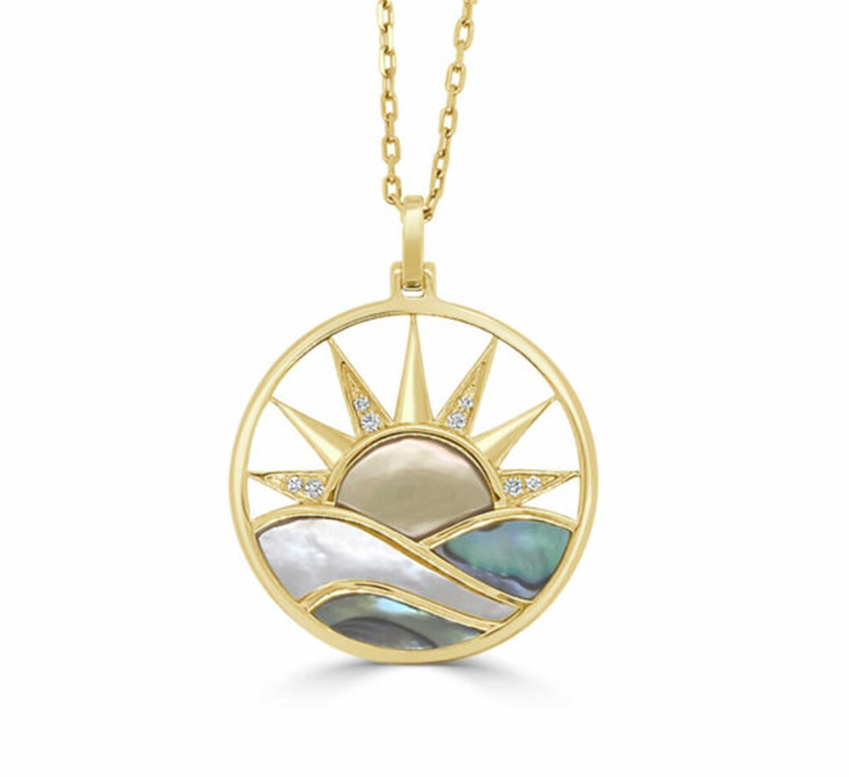 Frederic Sage 14Kt Yellow Gold Mother-Of-Pearl and Abolone Shell Inlay Sunrise Pendant