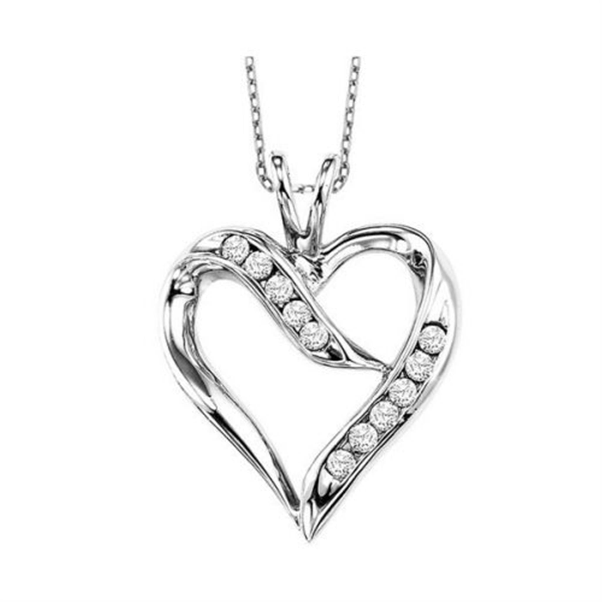 Sterling Silver Heart Pendant with .02cttw Diamonds on 18" Chain