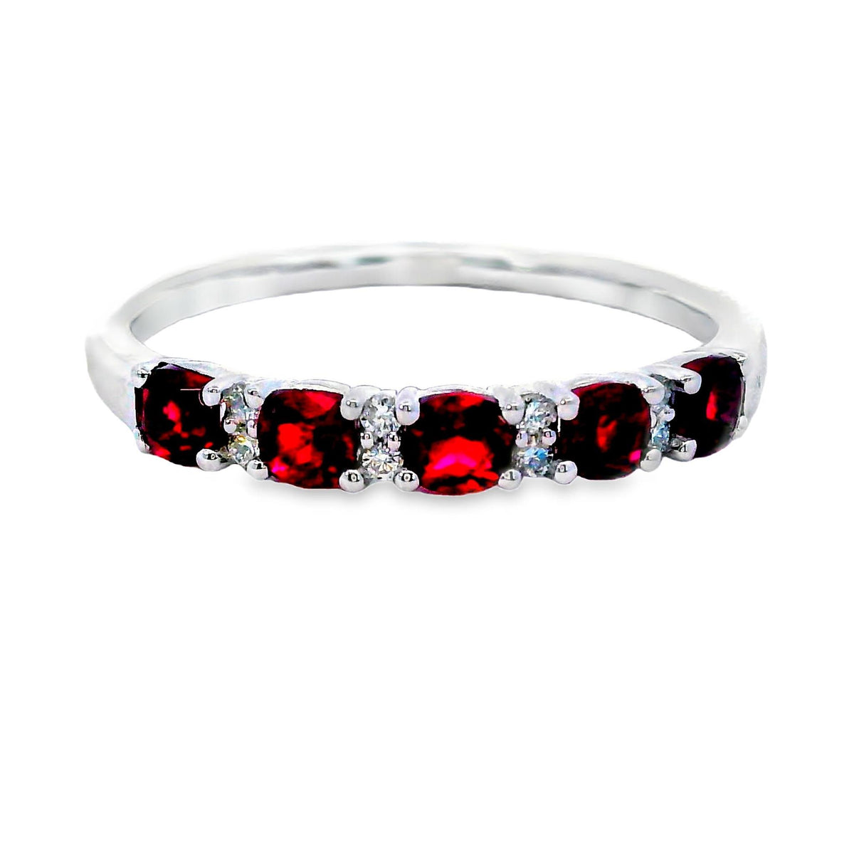 18Kt White Gold Stackable Ring With Natural Rubies and Diamonds