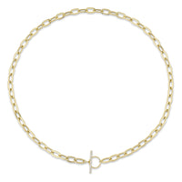 Shy Creation 14Kt Yellow Gold Paperclip Link Necklace with Natural Diamond Lock