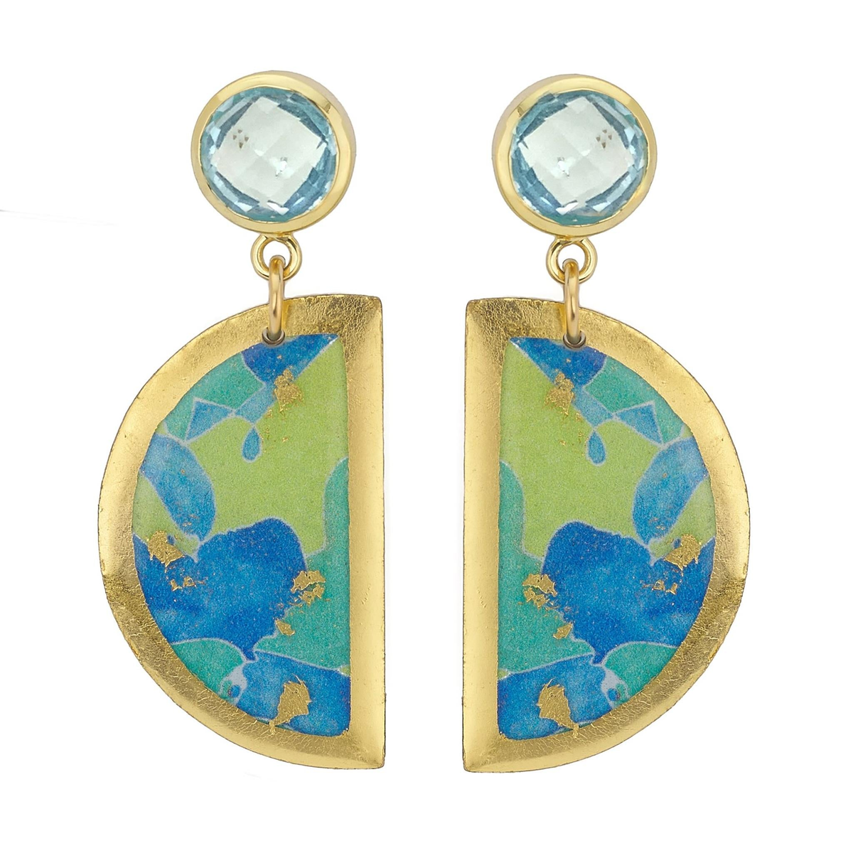 Evocateur 22K Gold Leaf Fairways Blue Topaz Earrings