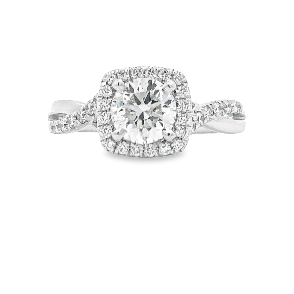 18Kt White Gold Royal Halo Engagement Ring With 1.00ct Natural Center Diamond