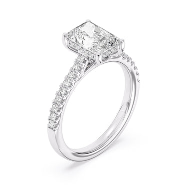 Lasker Big Rocks Lab-Grown Diamond Collection Hidden Halo Ring in 14Kt White Gold with 3ct Radiant Cut Center Diamond AND .37Cttw Prong Set Accent Diamonds. The sales of lab-grown diamonds are final after 30 days. Lab-grown diamonds and lab-grown diamond