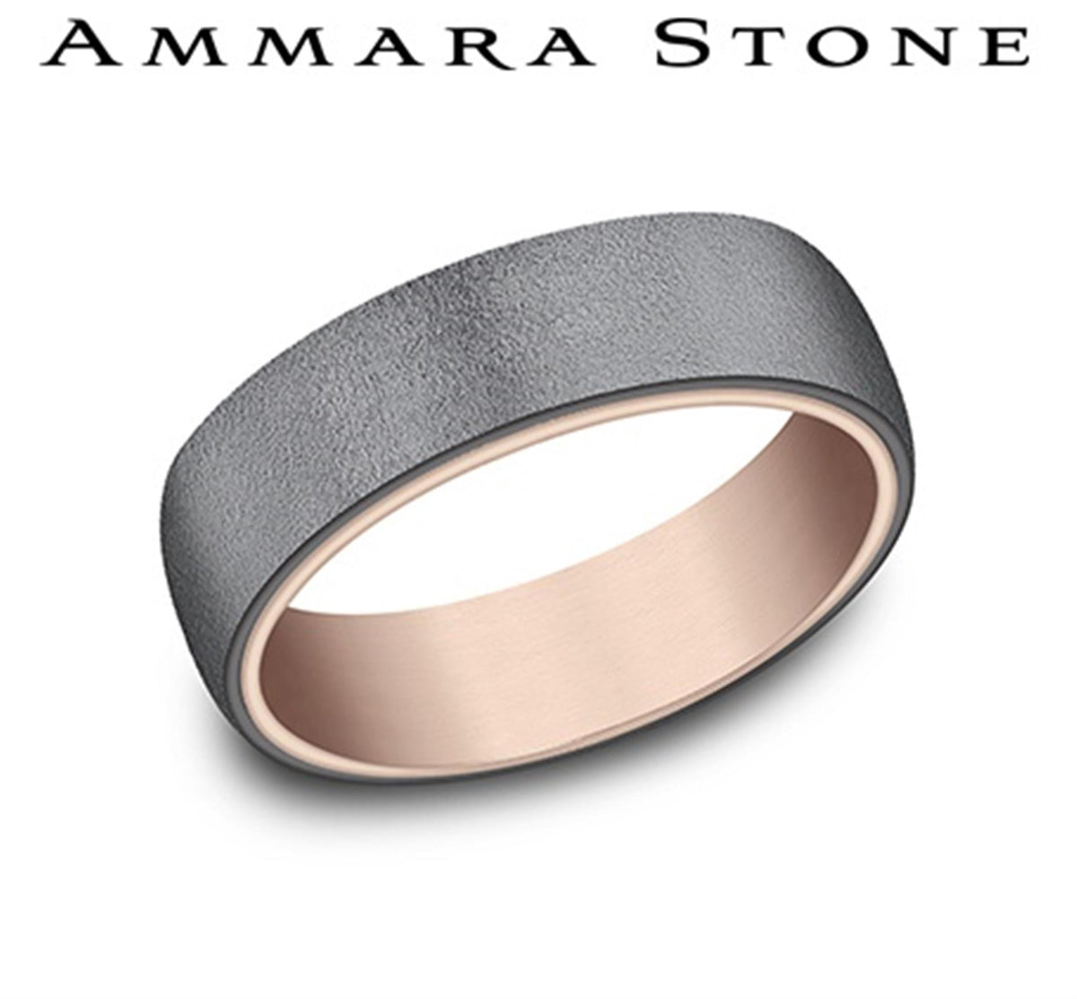 Ammara Stone 14kt Rose Gold & Dark Tantalum Band with Wire Brush Finish