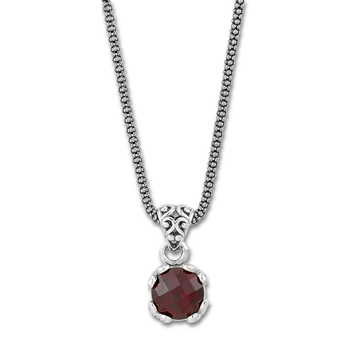 Sterling Silver Bali-Style Solitaire Pendant With Genuine Garnet