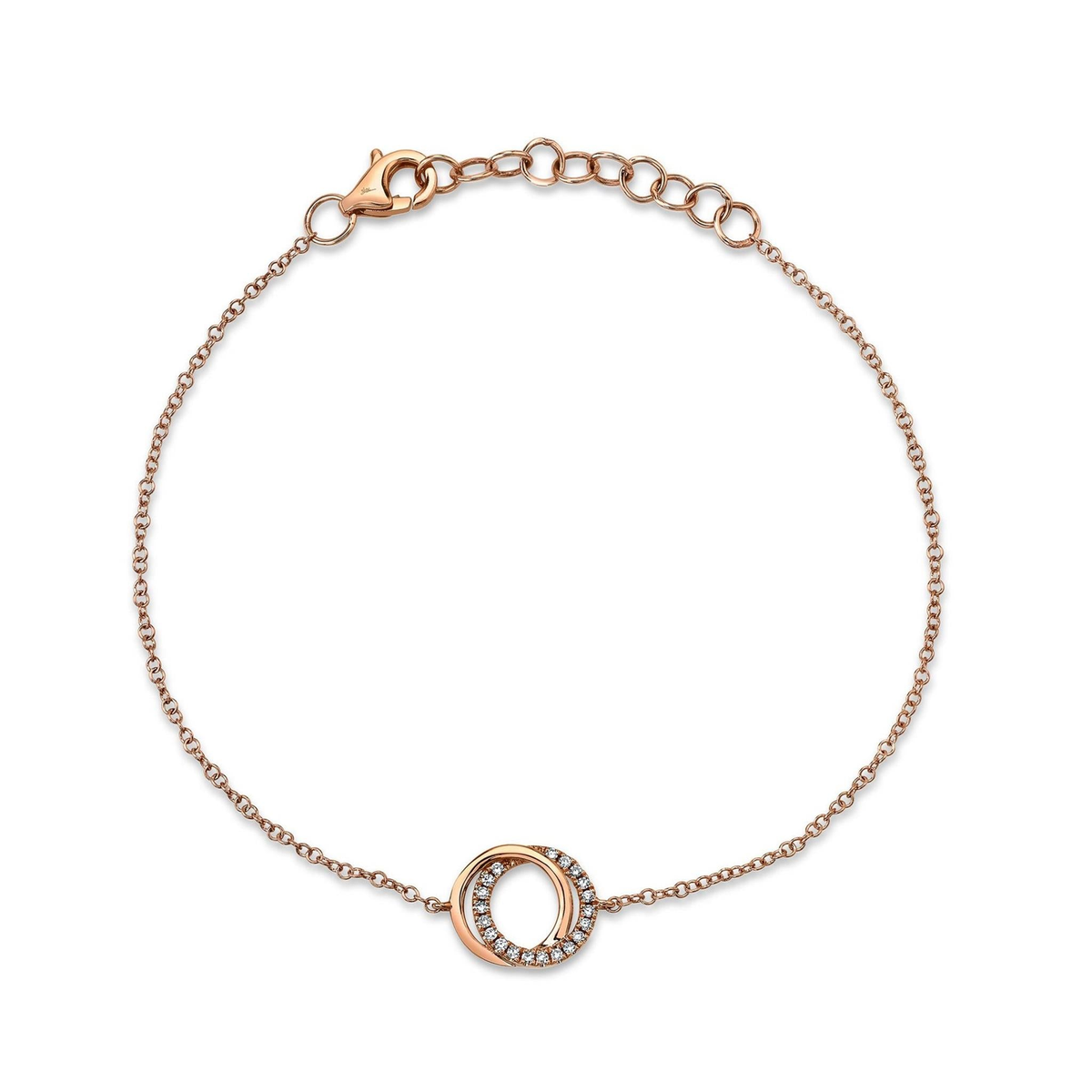 14Kt Rose Gold Cable Link Bracelet With 0.07cttw Natural Diamonds