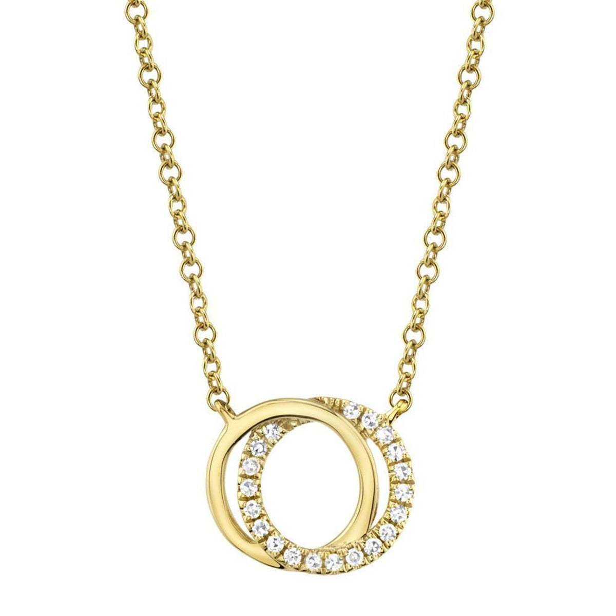 Shy Creation 14Kt Yellow Gold 'You & Me' Intersecting Circle Diamond Necklace