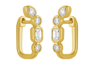 14Kt Yellow Gold .72ctw Mixed-Shape Diamond Ear Climber Hoops