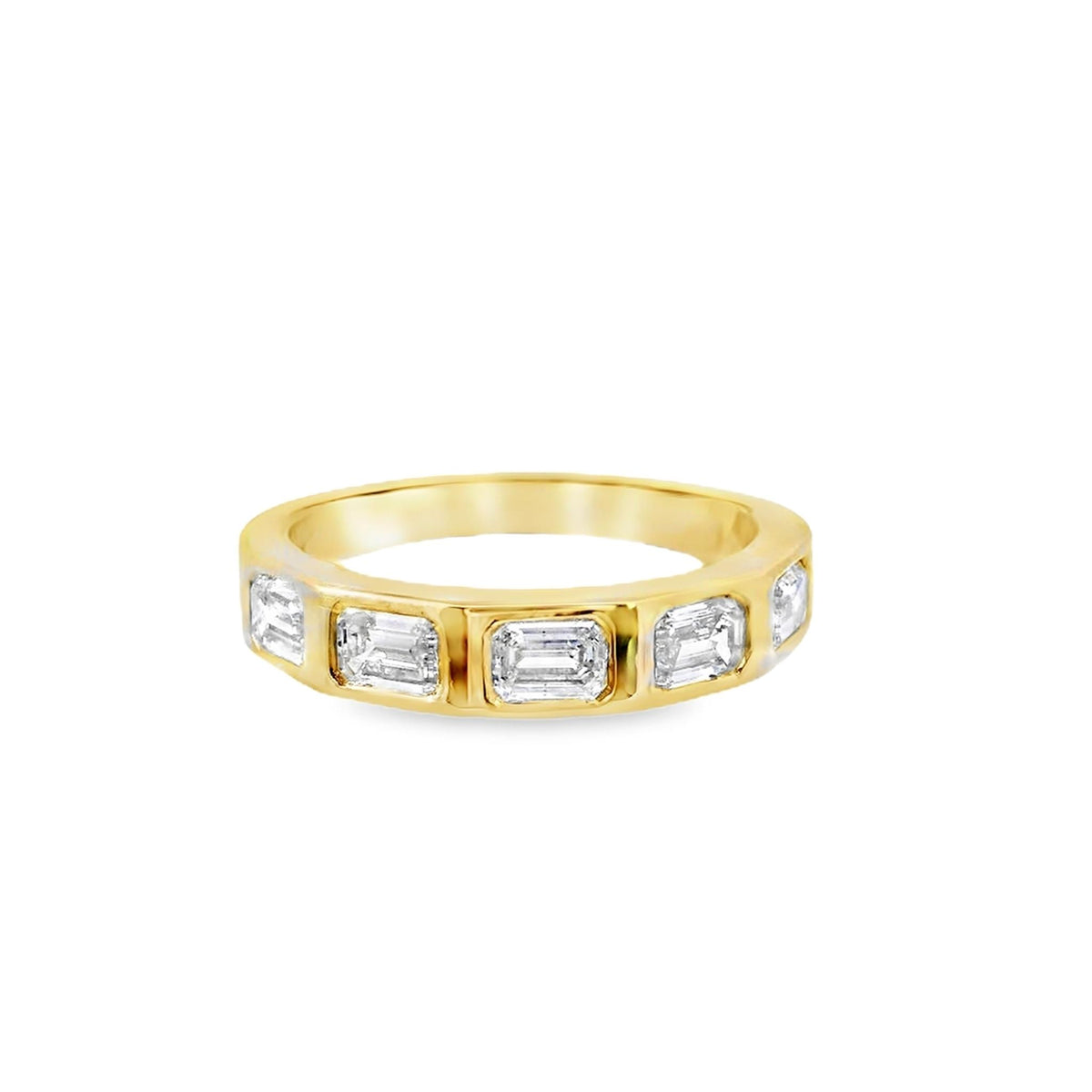 18KtYellow Gold Band with 1cttw Natural Bezel Set Emerald Cut Diamonds