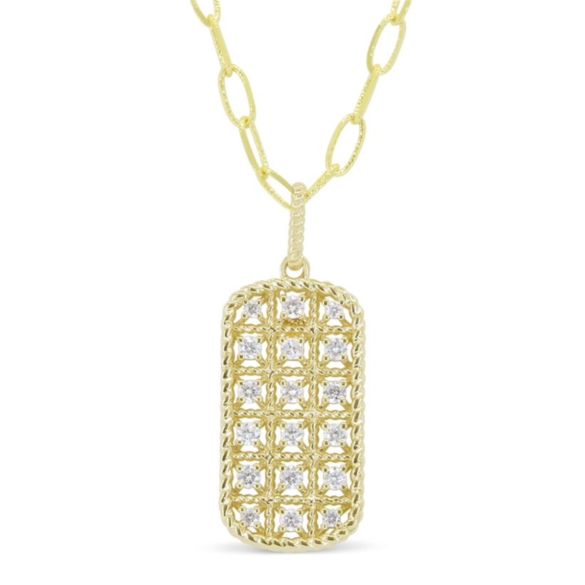 14Kt Yellow Gold  ID Tag Style Pendant with Roped Boarder and 18.26cttw Natural Diamonds on an 18" Textured Diamond Cut Paperclip Link Chain with a Lobster Clasp