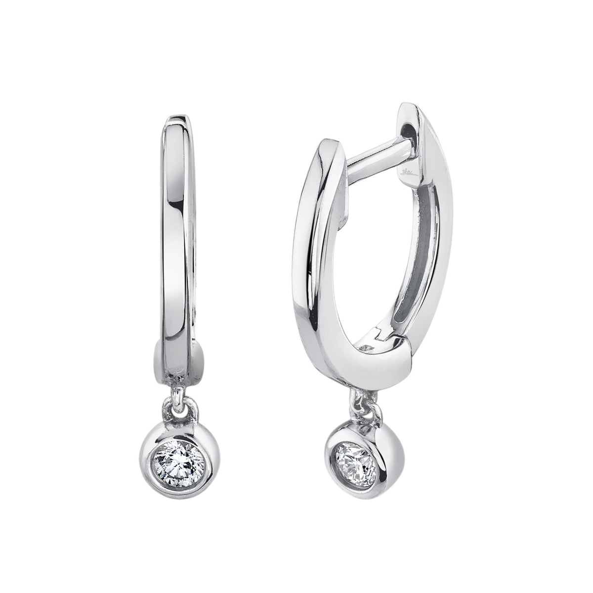 14Kt White Gold Hoop Earrings with .07cttw Natural Diamond Dangle
