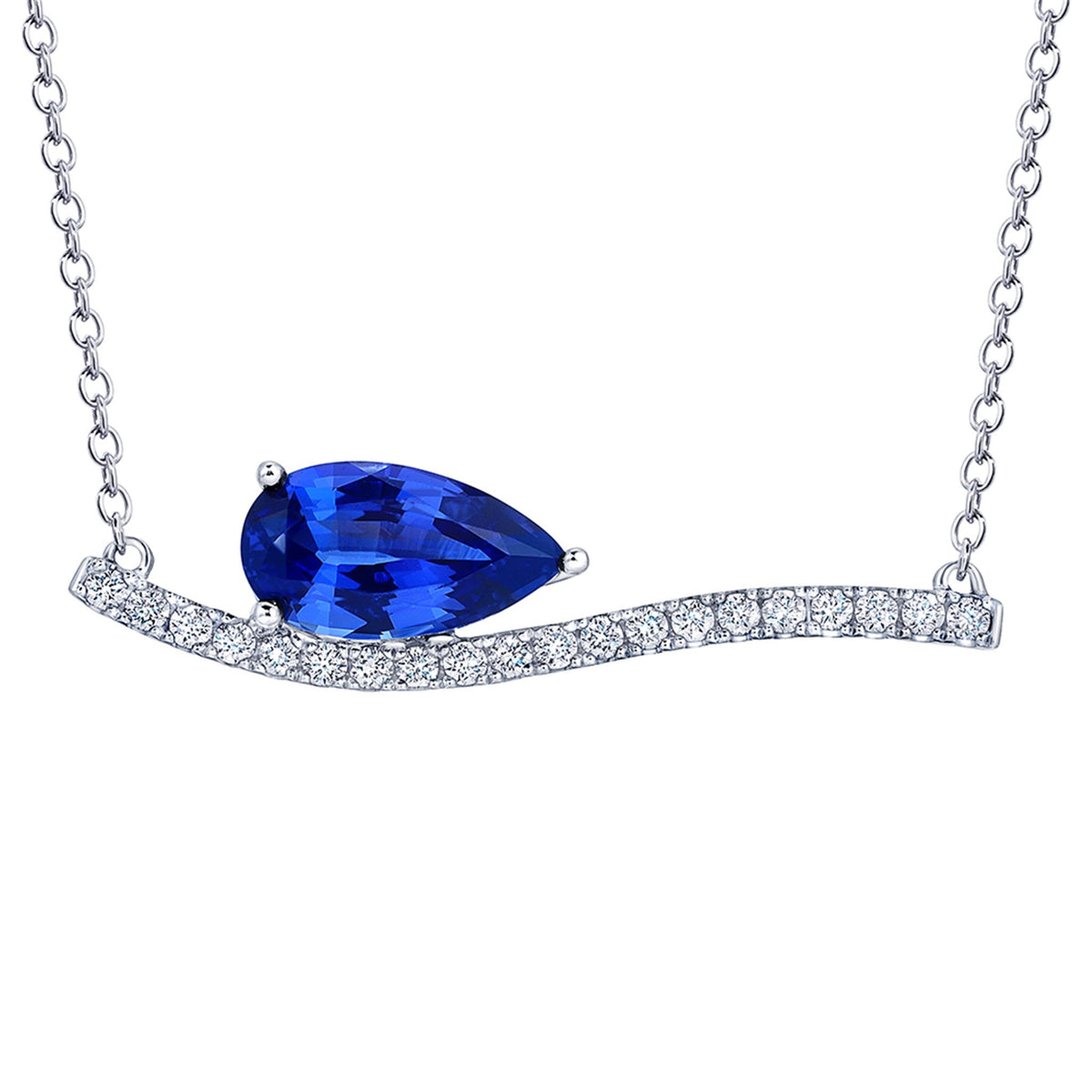 14Kt White Gold Contemporary Pendant With 1.61ct Chatham Lab Created Blue Sapphire