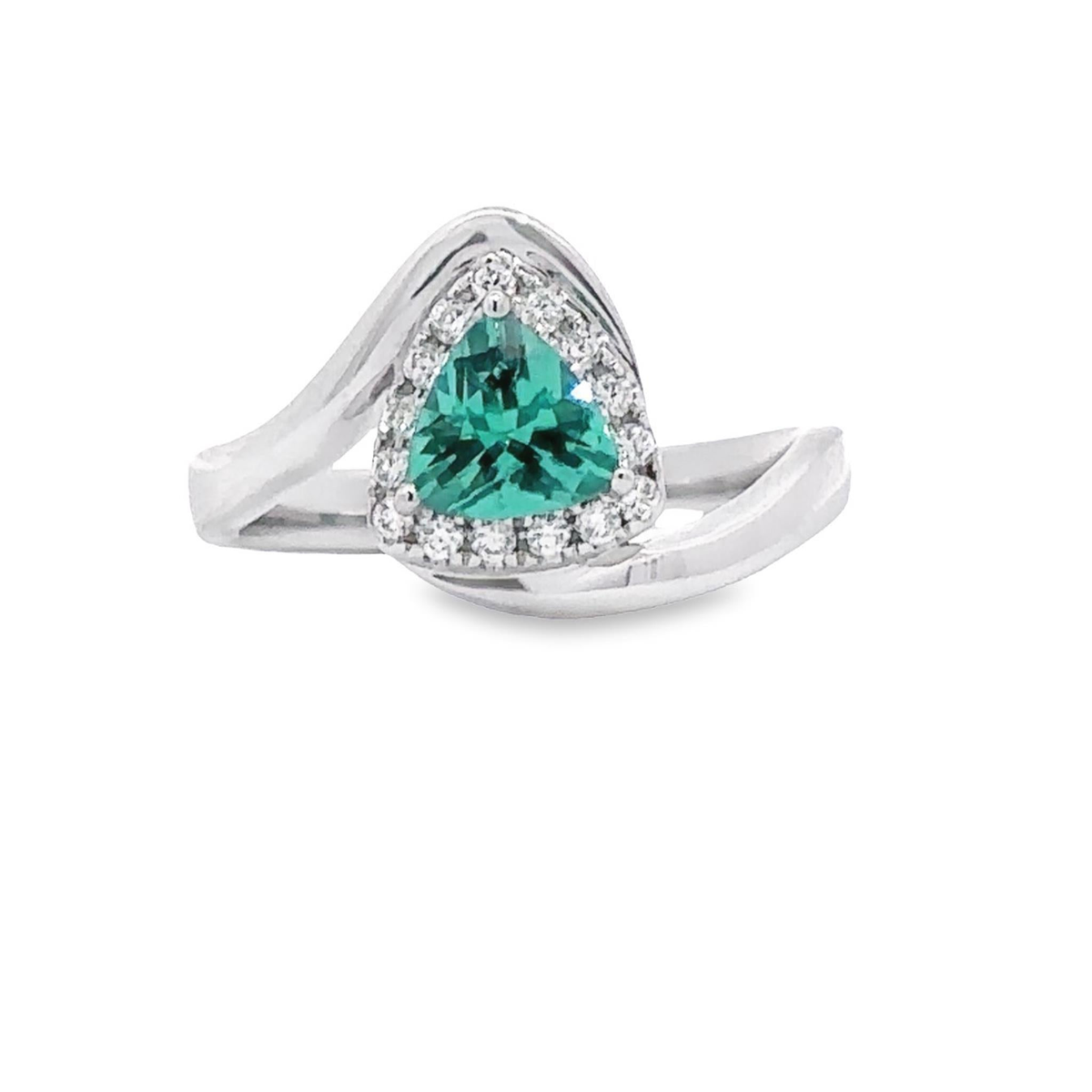 Custom Trillion Cut Mozambique Paraiba Tourmaline Diamond Ring